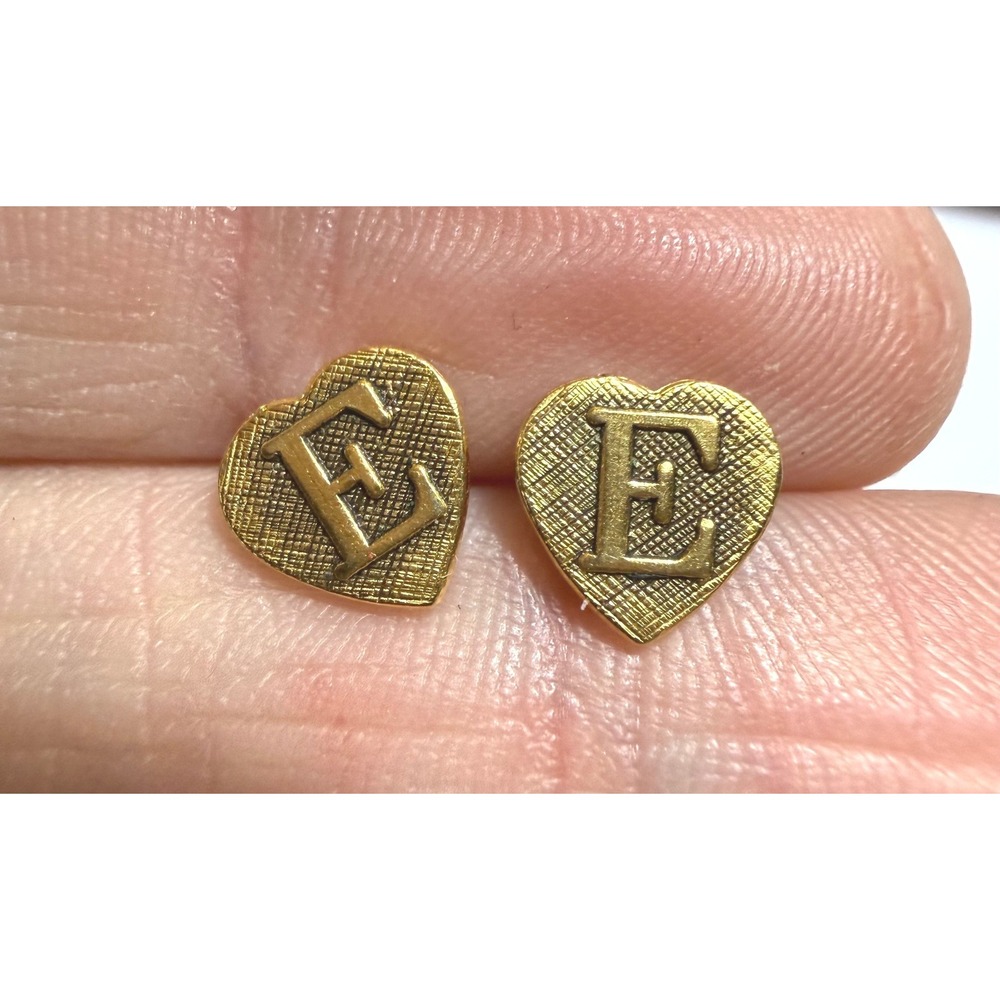 Gold Tone Heart Initial E Stud Earrings Textured Monogram Petite Post Backs